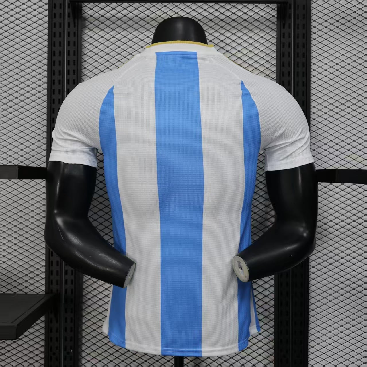 2025/26 Argentina Home Player Version Jersey - White Body Sky Blue Vertical Stripes Three Gold Stars - Gold Three Stripes - AFA Crest - Men's