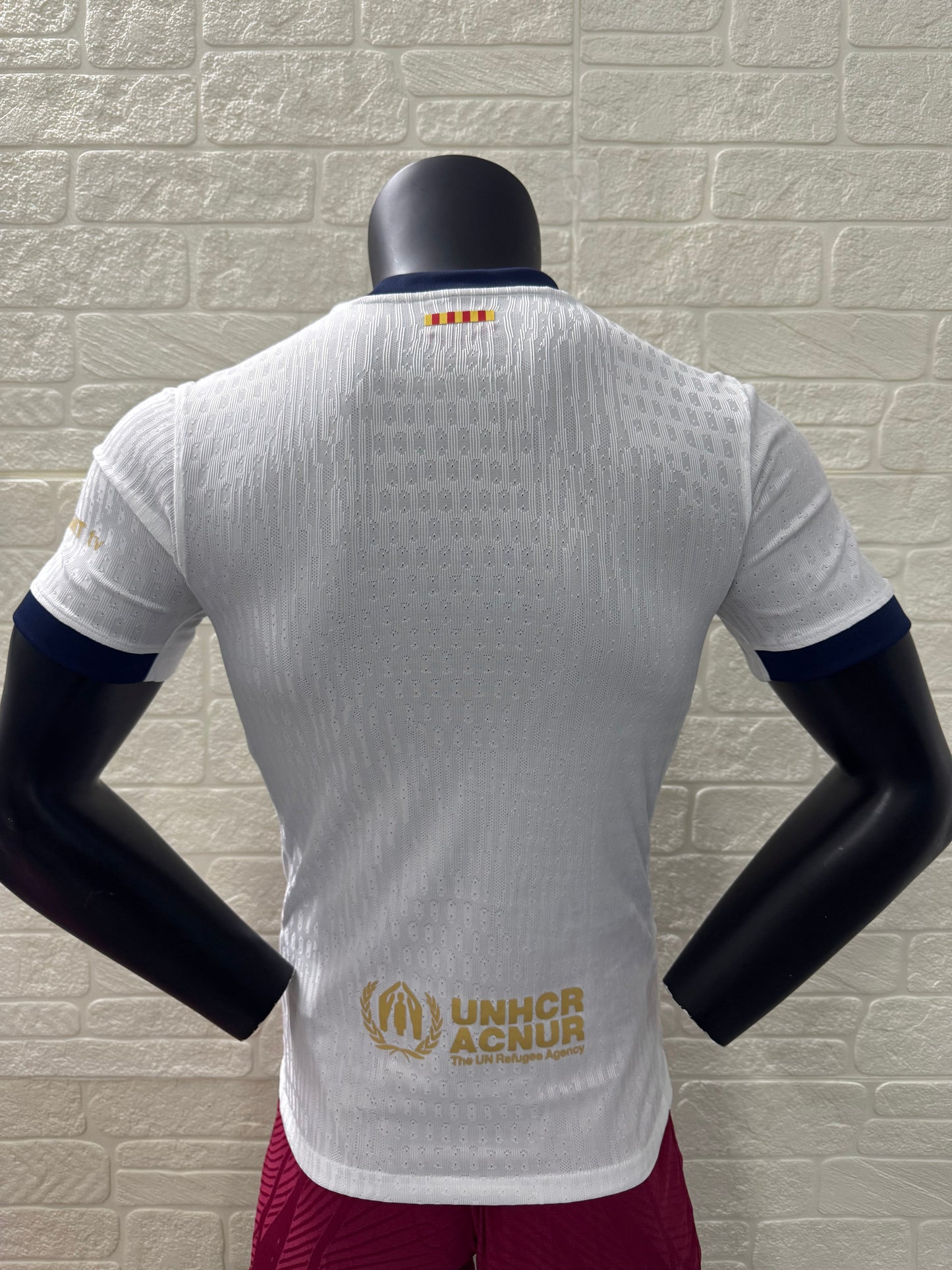 2025/26 FC Barcelona Special Edition Player Version Jersey - White Body Gold Details - Nike Dri-FIT ADV - Navy Blue Crew Neck & Cuffs - Gold Nike Swoosh - FCB Crest - Spotify Gold Sponsor