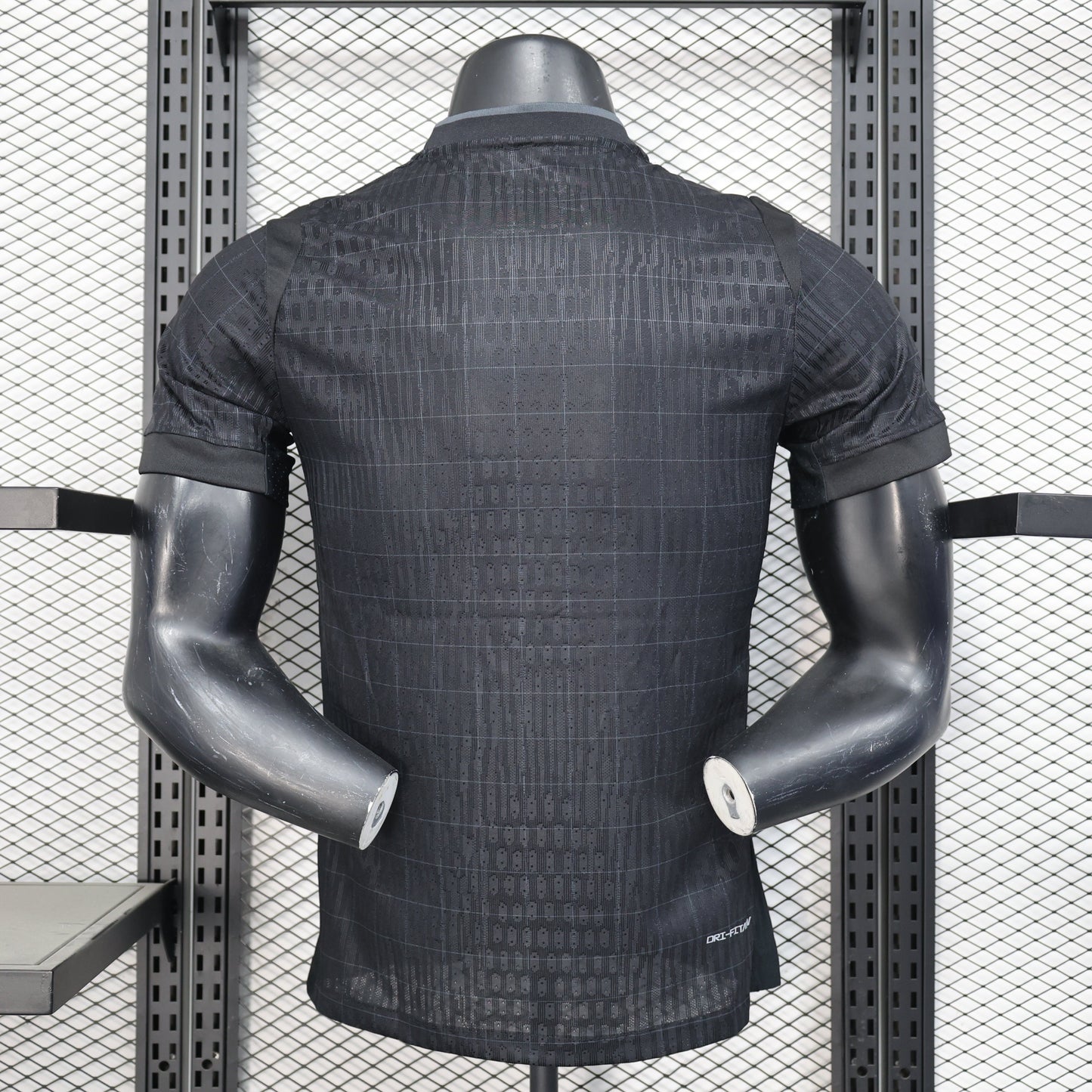 2025/26 Tottenham Hotspur Away Player Version Jersey - All-Black Body - Black-on-Black Tonal Grid Diamond Check Texture - White Nike Swoosh - White Spurs Cockerel Crest