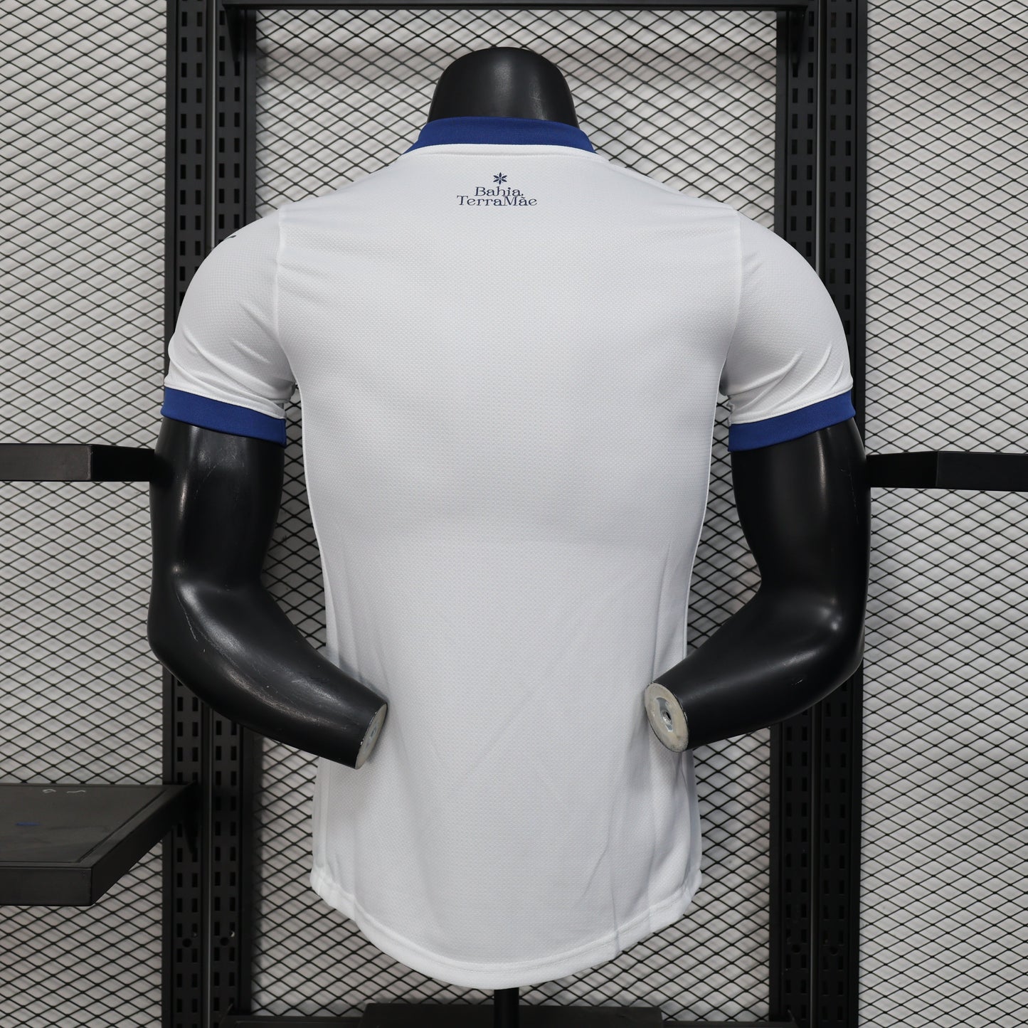 2025/26 Bahia Home Player Version Jersey - White Body - Dark Navy Blue V-Neck Collar & Sleeve Cuffs - Black Puma Logo - Bahia Crest Three Gold Stars - Clean Chest