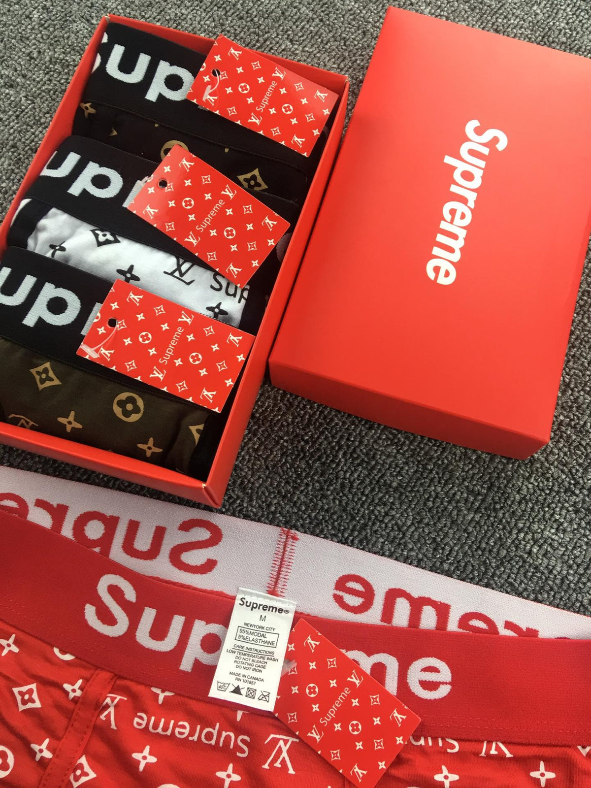 Supreme Red Black Repeated White Monogram Boxer Briefs, image 6