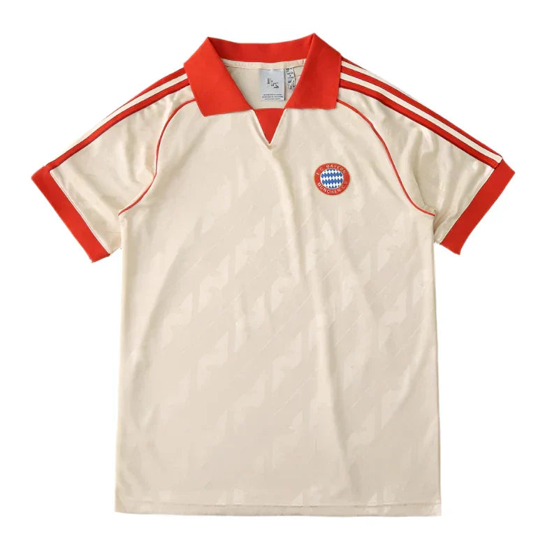 FC Bayern München Retro Collaboration Style Fan Jersey 2024/25 – Cream & Red Polo Collar Shirt