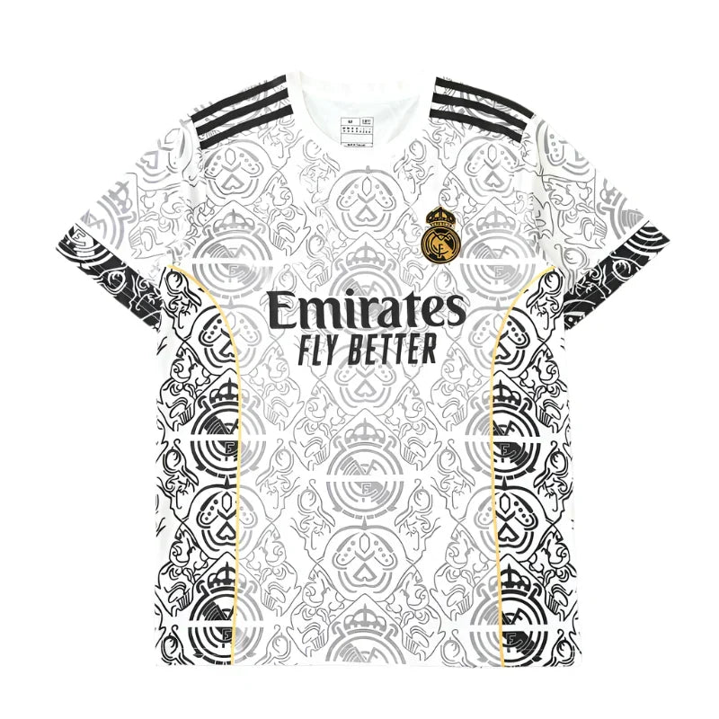 Real Madrid 2024/25 White Royal Crest Pattern Concept Jersey – Baroque Heritage Adidas Fan Version