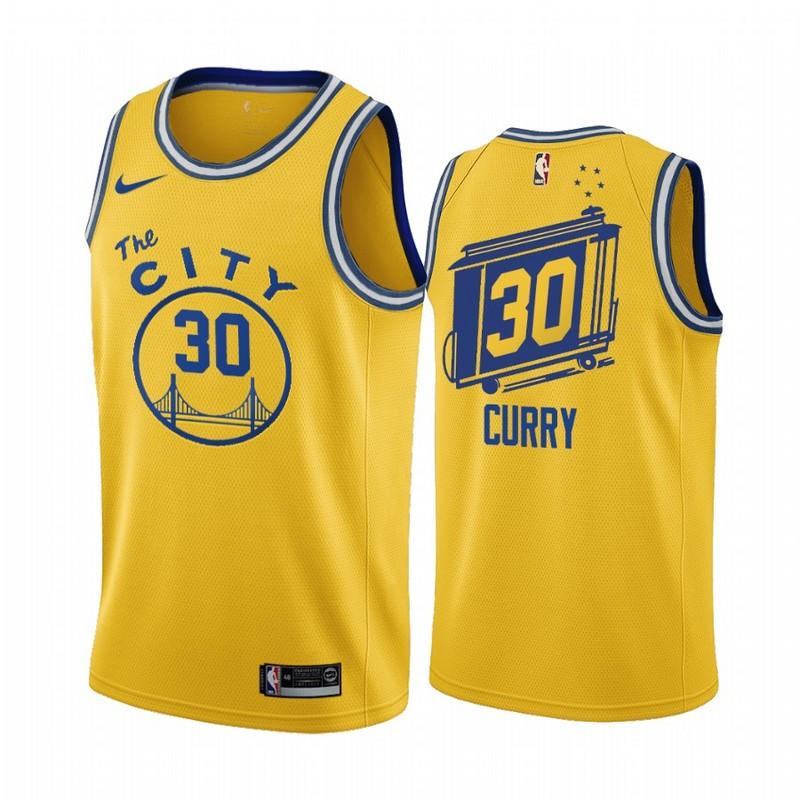 Stephen Curry #30 Golden State Warriors Gold "The City" Classic Edition San Francisco Cable Car Back Print Bay Bridge Badge Swingman Jersey - Men's & Youth