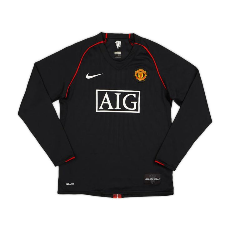 Manchester United 2007-08 Away Long Sleeve Retro Jersey – Nike Black AIG Ronaldo Rooney Champions League Double Season