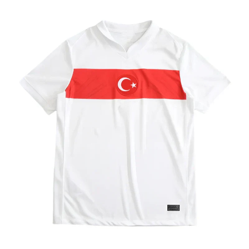 Turkey National Team Home Fan Version 2024 – UEFA Euro White Red Stripe Football Jersey | Crescent Crest