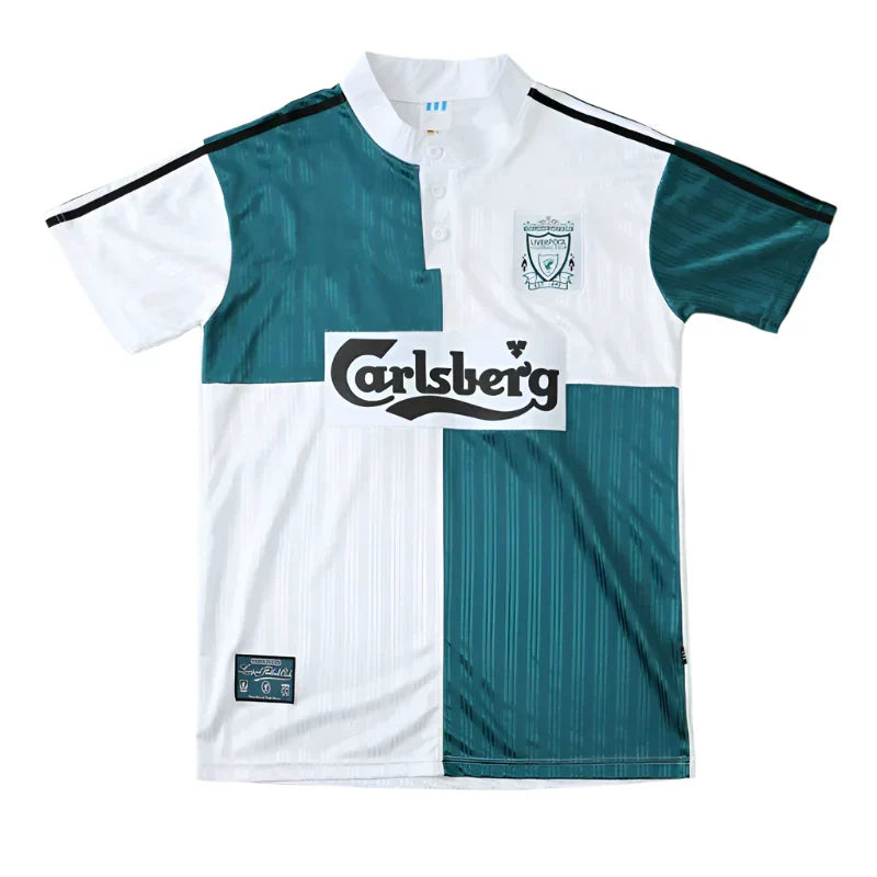 Liverpool F.C. Away Retro Fan Jersey 1995/96 — White & Green Carlsberg Edition