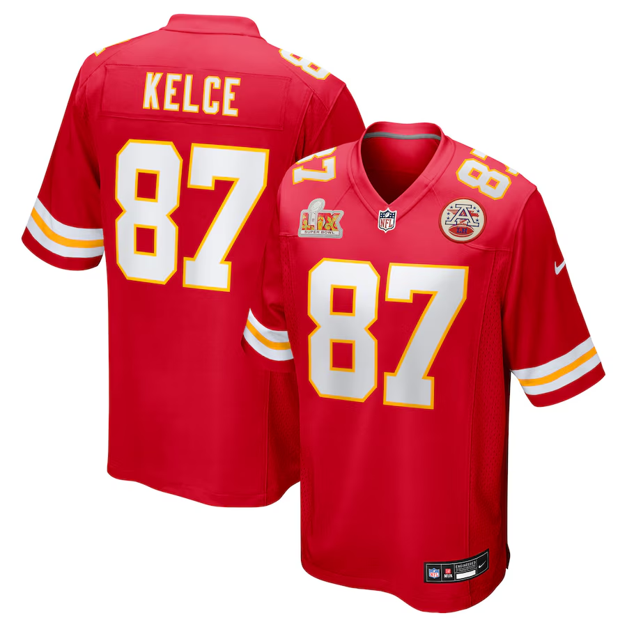 Men's Kansas City Chiefs Travis Kelce #87 Red Super Bowl LIX Game Jerseys