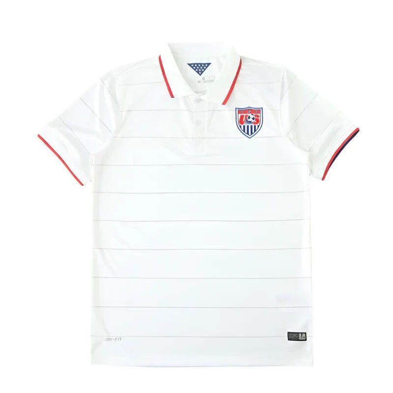 USA National Team Home Retro Fan Version 2014 World Cup – White Polo Collar Tonal Stripe USMNT Jersey
