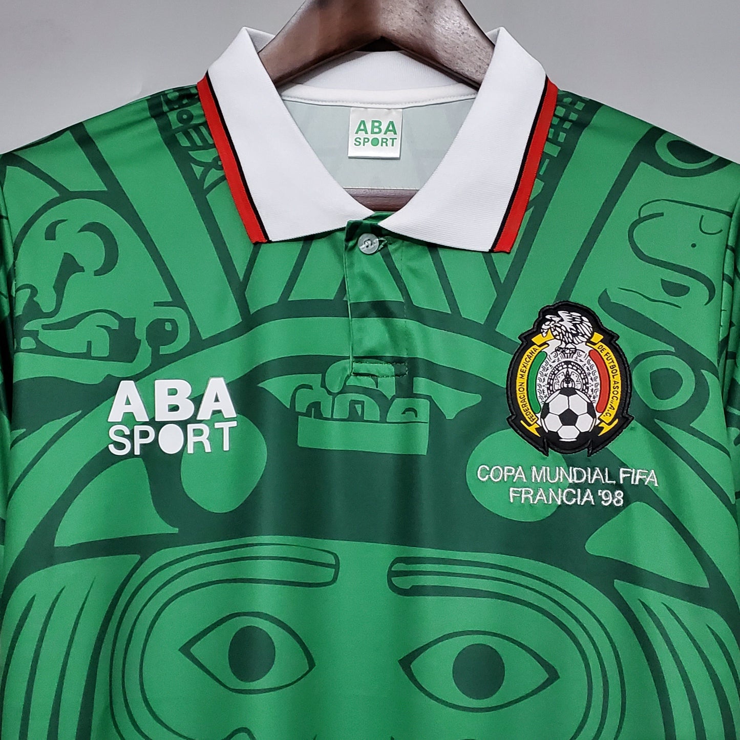Mexico 1998 World Cup Home Retro Soccer Jersey – ABA Sport FMF Aztec Mask Márquez Hernández Kit