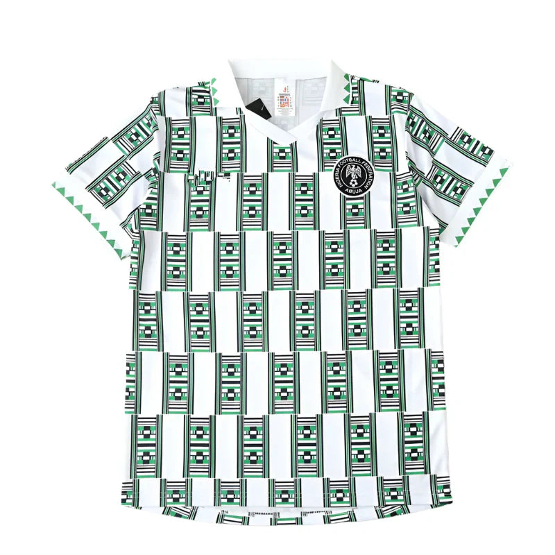 Nigeria National Team 1994 Away Retro Jersey – White Geometric Aso-oke Print Fan Version