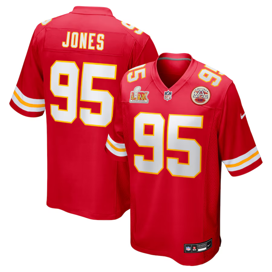 Men's Kansas City Chiefs Chris Jones #95 Red Super Bowl LIX Game Jerseys