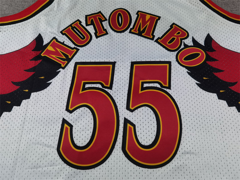 Men's Atlanta Hawks Dikembe Mutombo #55 White 1996-97 Hardwood Classics Swingman Jerseys