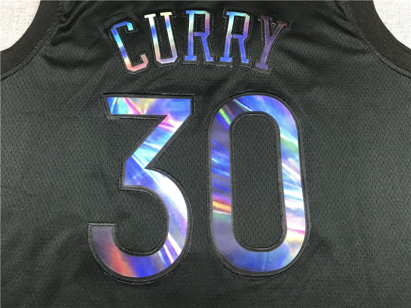 Stephen Curry #30 Golden State Warriors Nike Black Holographic Rainbow Iridescent Bay Bridge Badge Select Series Fast Break Replica Jersey