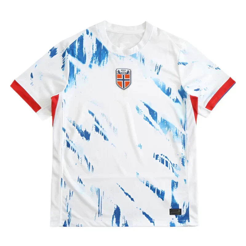 Norway National Team 2024 Away Jersey – White Blue Brushstroke Haaland Fan Version