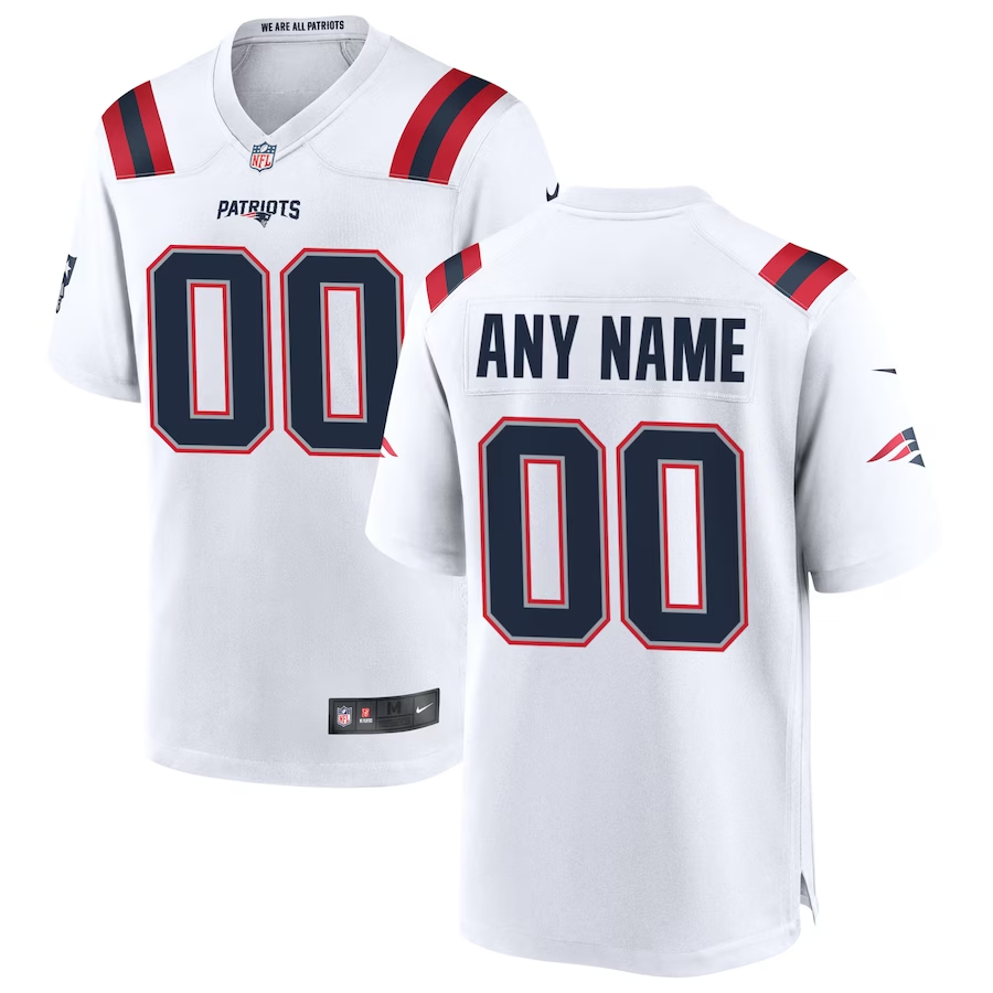Custom1 New England Patriots White Game Jerseys
