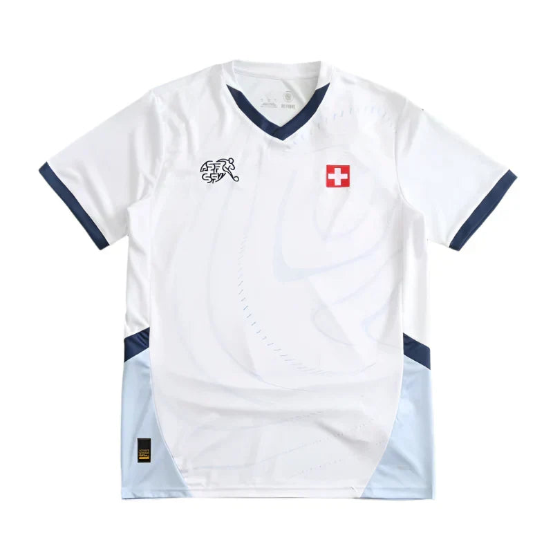 Switzerland 2024 Away Fan Jersey – White & Navy | UEFA Euro | ASF/SFV Crest | Swiss National Team Kit