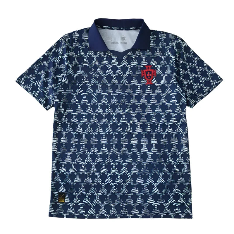 Portugal National Team Training Fan Version 2025/26 – Navy Blue Geometric Pattern Football Training Jersey | FPF Crest
