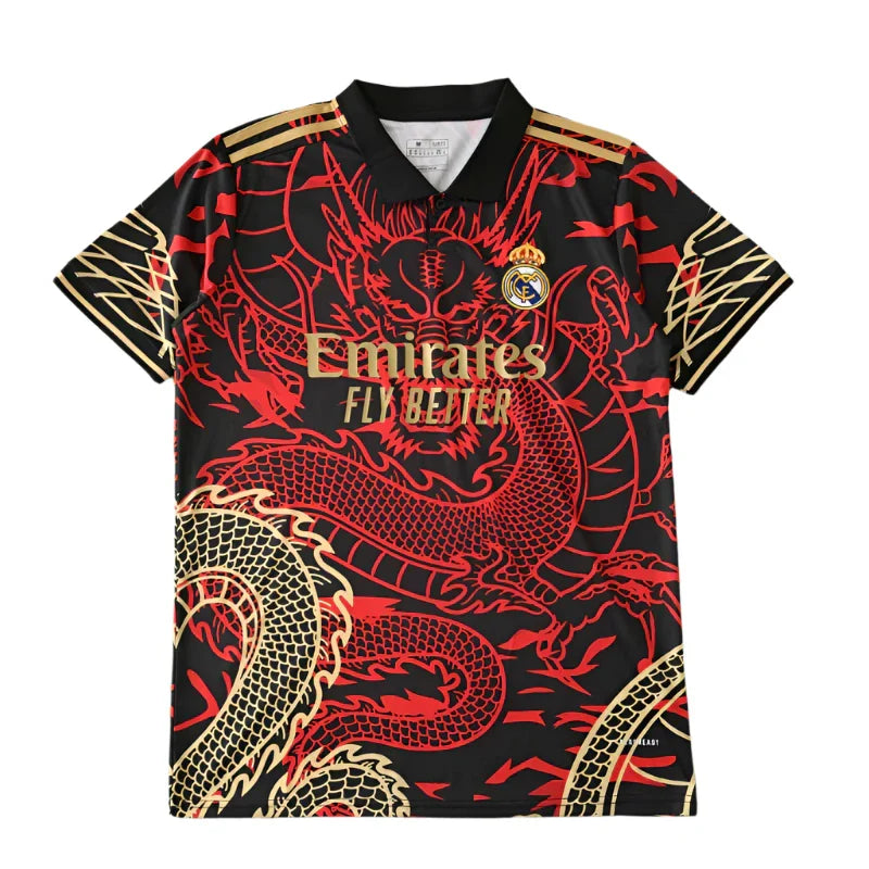 Real Madrid 2024/25 Black Red Gold Dragon Concept Jersey – Chinese New Year Adidas Fan Version