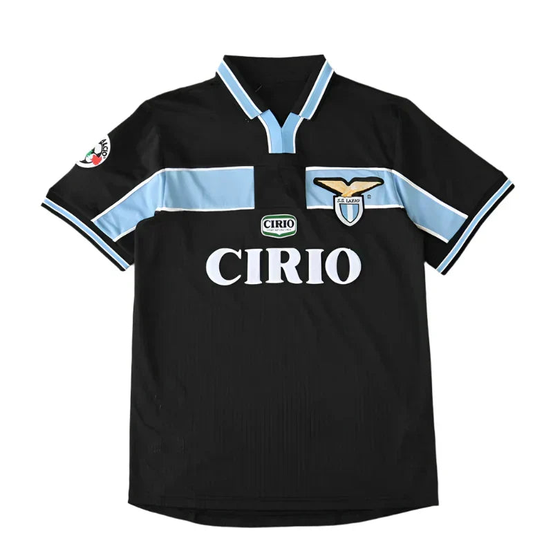 S.S. Lazio 1998/99 Away Retro Fan Jersey – Black & Sky Blue | CIRIO Sponsor Classic Kit