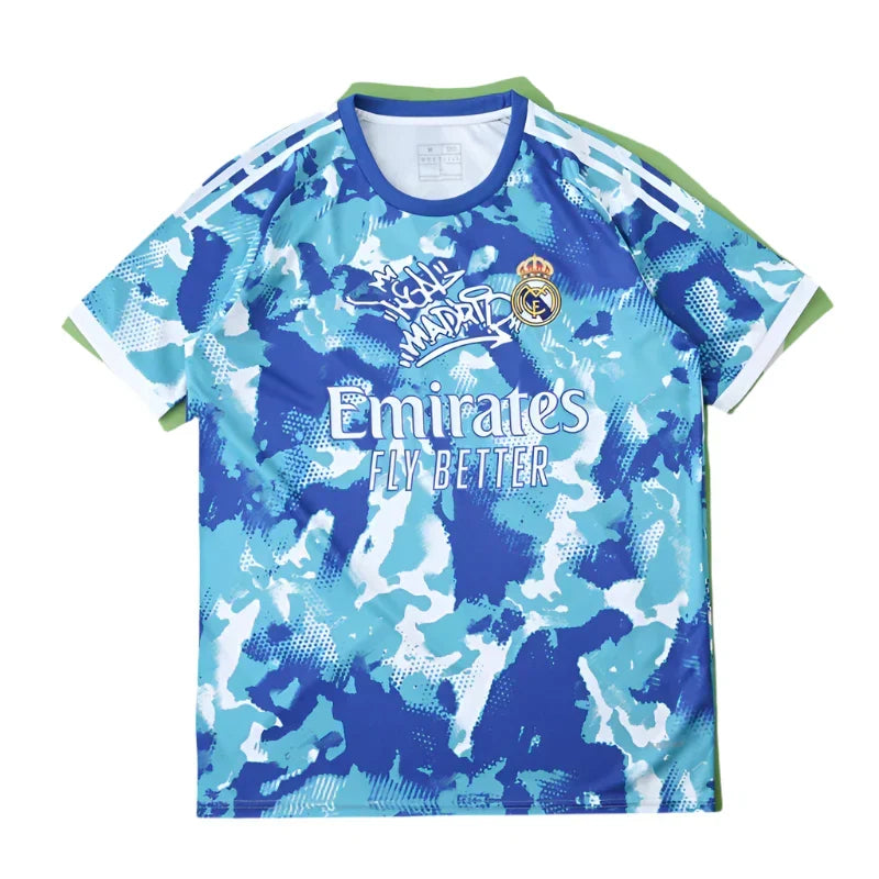 Real Madrid 2025/26 Blue Camo Graffiti Concept Jersey – Hala Madrid Street Art Adidas Fan Version