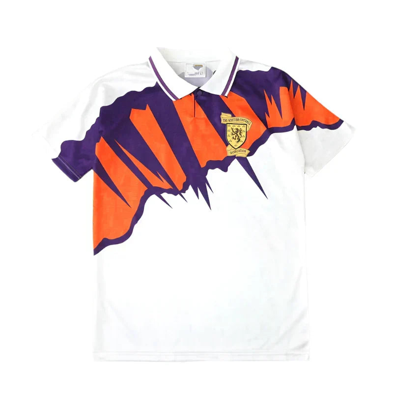 Scotland National Team Away Retro Fan Version 1991/93 – White Orange Purple Claw Print Football Shirt