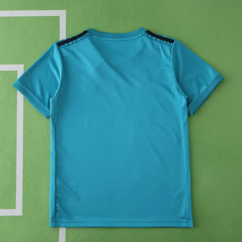 Real Madrid CF Third Retro Kids Kit 2017/18 – Children's Teal Football Jersey & Shorts Set with Pixel Block Design