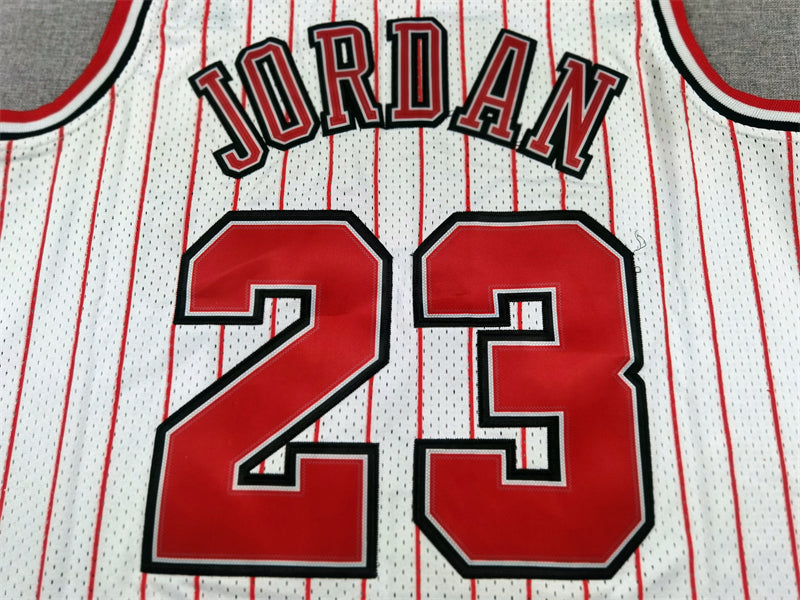 Michael Jordan #23 Chicago Bulls Mitchell & Ness 1995-96 White Pinstripe Home Hardwood Classics Authentic Jersey