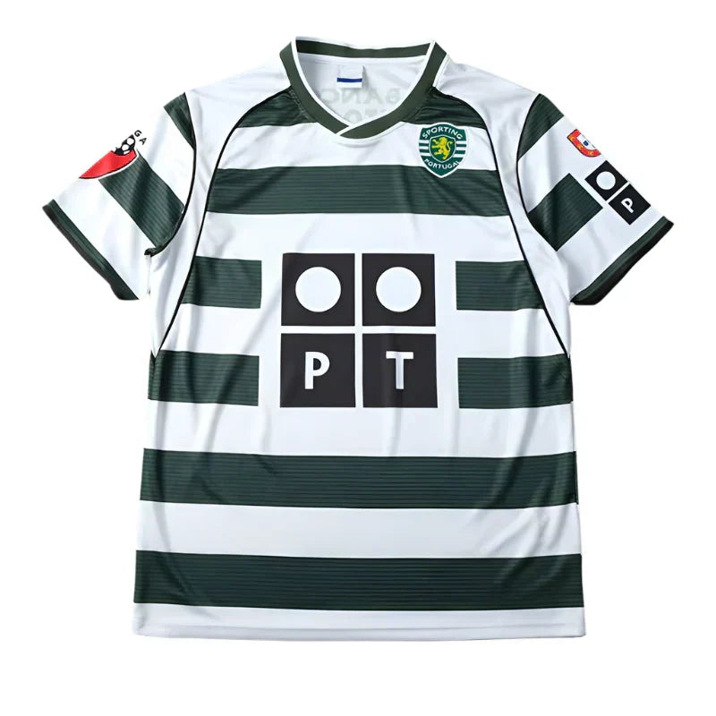 Sporting CP 2001/03 Home Retro Fan Jersey – Green & White Hoops | Banco Espirito Santo | C. Ronaldo Era