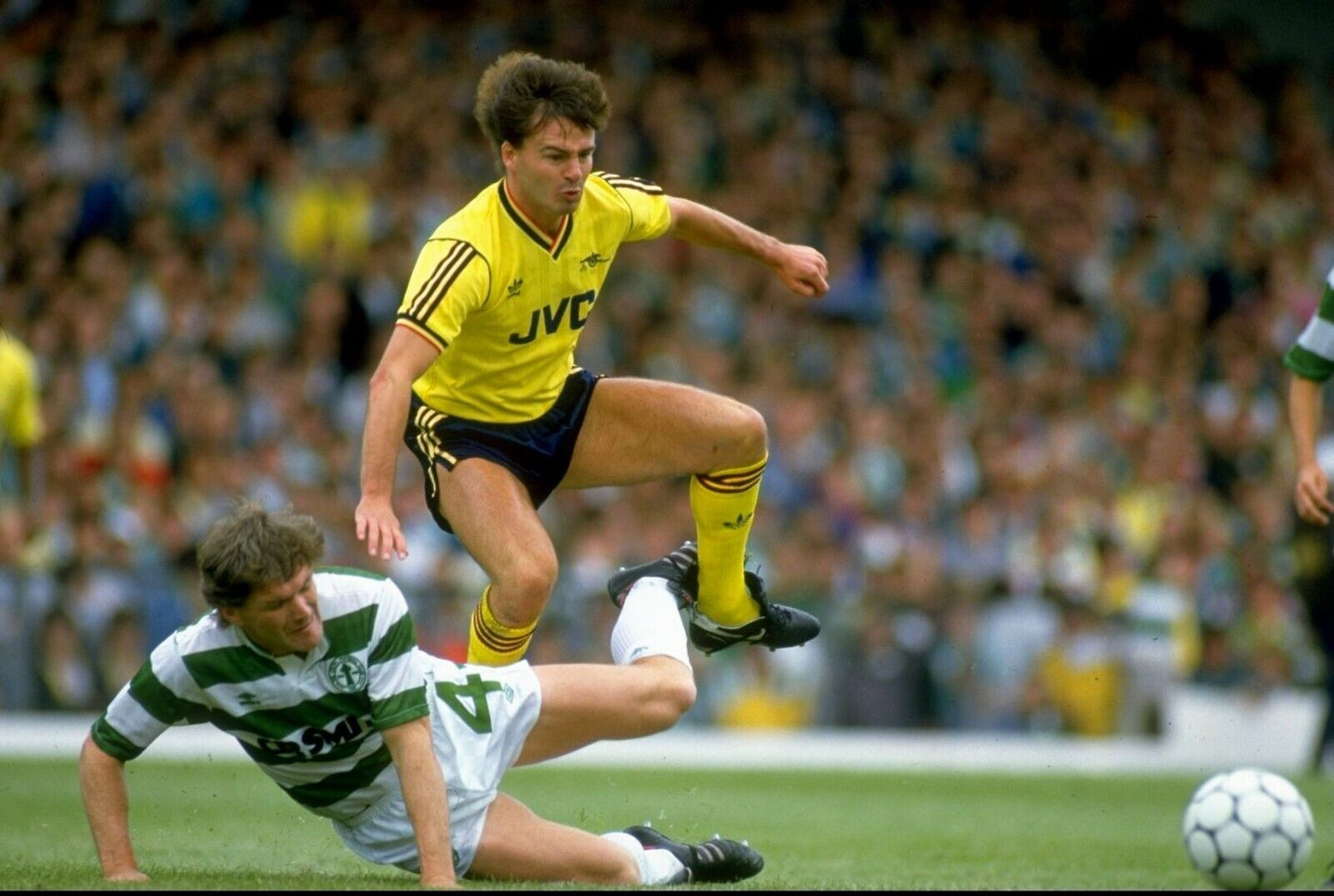 Arsenal 1986-88 Away Retro Jersey – Classic Adidas Yellow JVC Three-Stripe Kit
