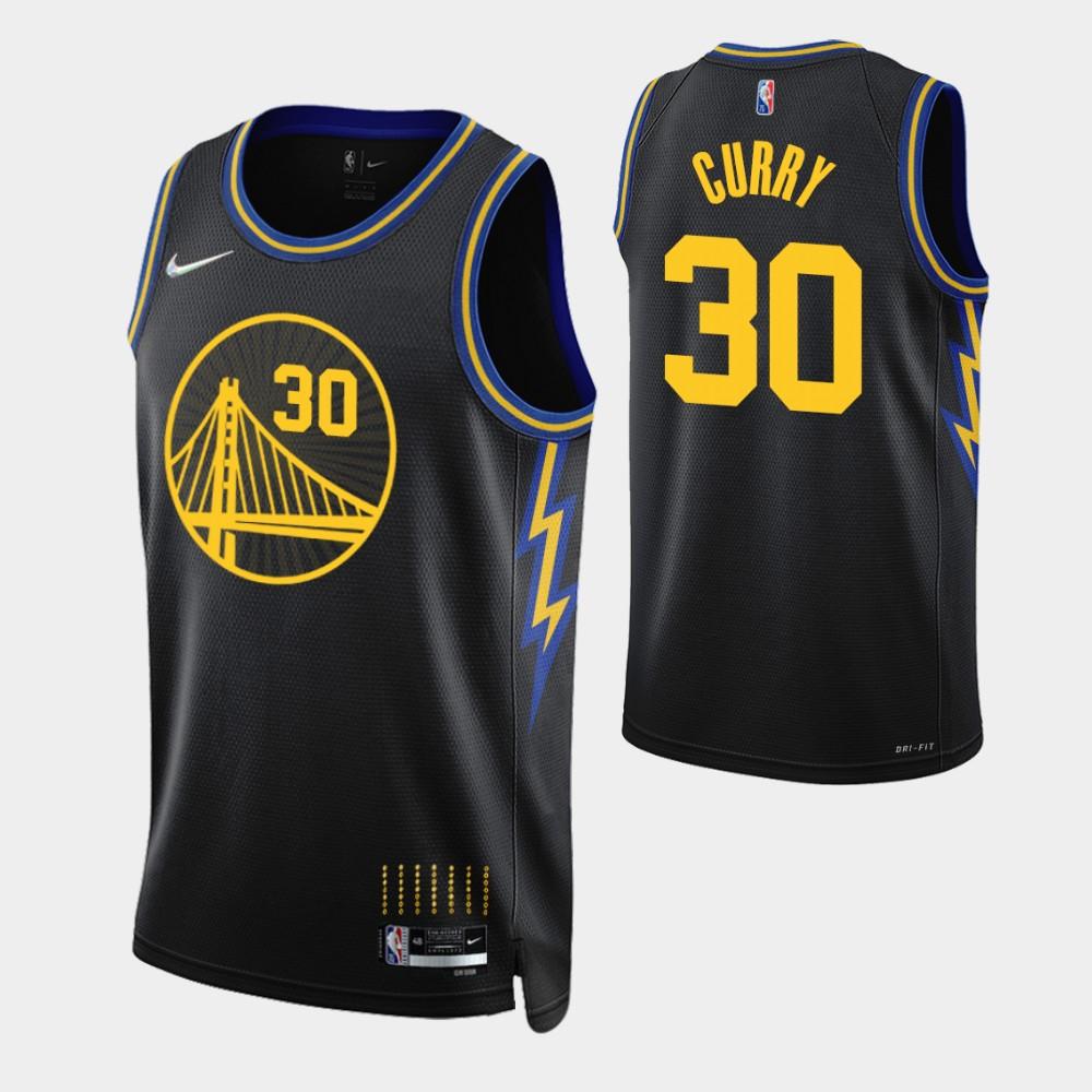 Stephen Curry #30 Golden State Warriors Black 2021-22 "San Francisco" City Edition Lightning Bolt Side Panel Bay Bridge Badge Swingman Jersey - Men's & Youth