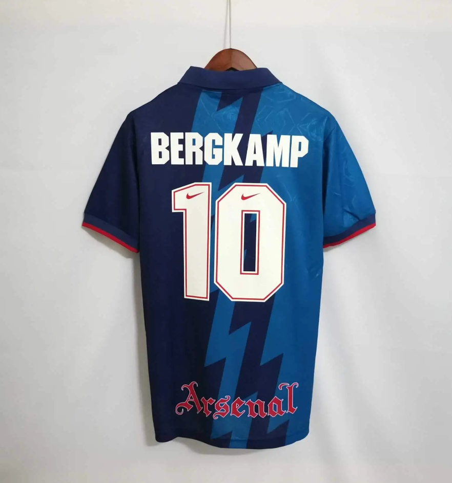 Arsenal 1995-96 Away Retro Jersey – Nike Navy Blue Lightning JVC Football Shirt | Bergkamp Adams Wright Era