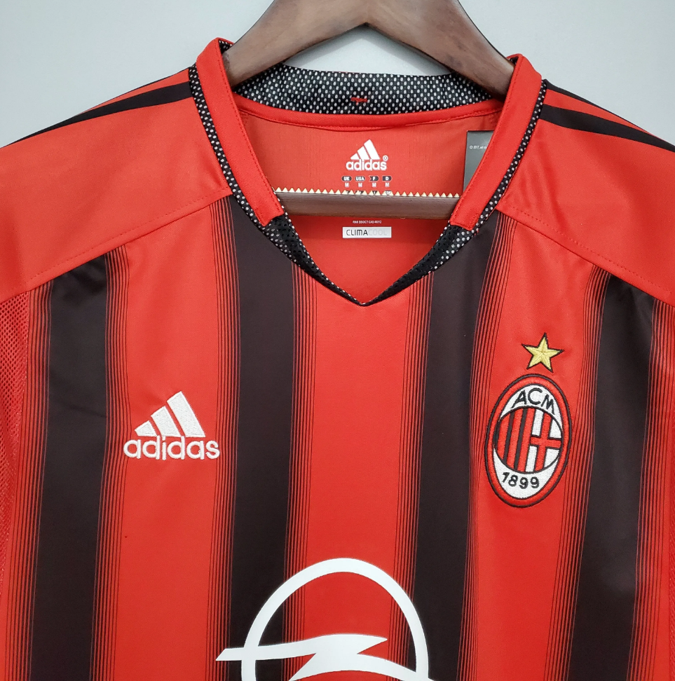 AC Milan 2004-05 Home Retro Jersey – Red Black Vertical Stripe Opel Adidas Fan Version Serie A Football Shirt