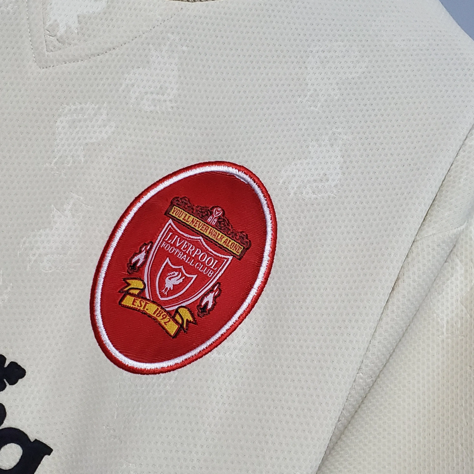 Liverpool 1996-97 Away Retro Jersey – Reebok Cream White Carlsberg Kit | Fowler Owen McManaman Collymore Era