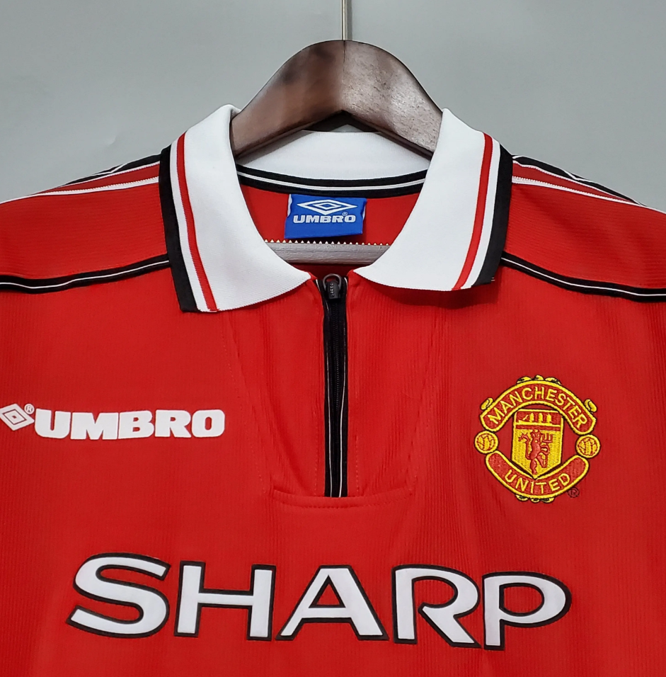 Manchester United 1998-99 Home Long-Sleeved Retro Jersey – Umbro Red Sharp Treble Season Beckham Giggs Scholes Football Shirt