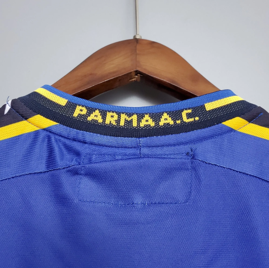 Parma AC 2001-02 Home Retro Jersey – Blue Yellow Black Stripe Joy Parmalat Champion Fan Version Football Shirt