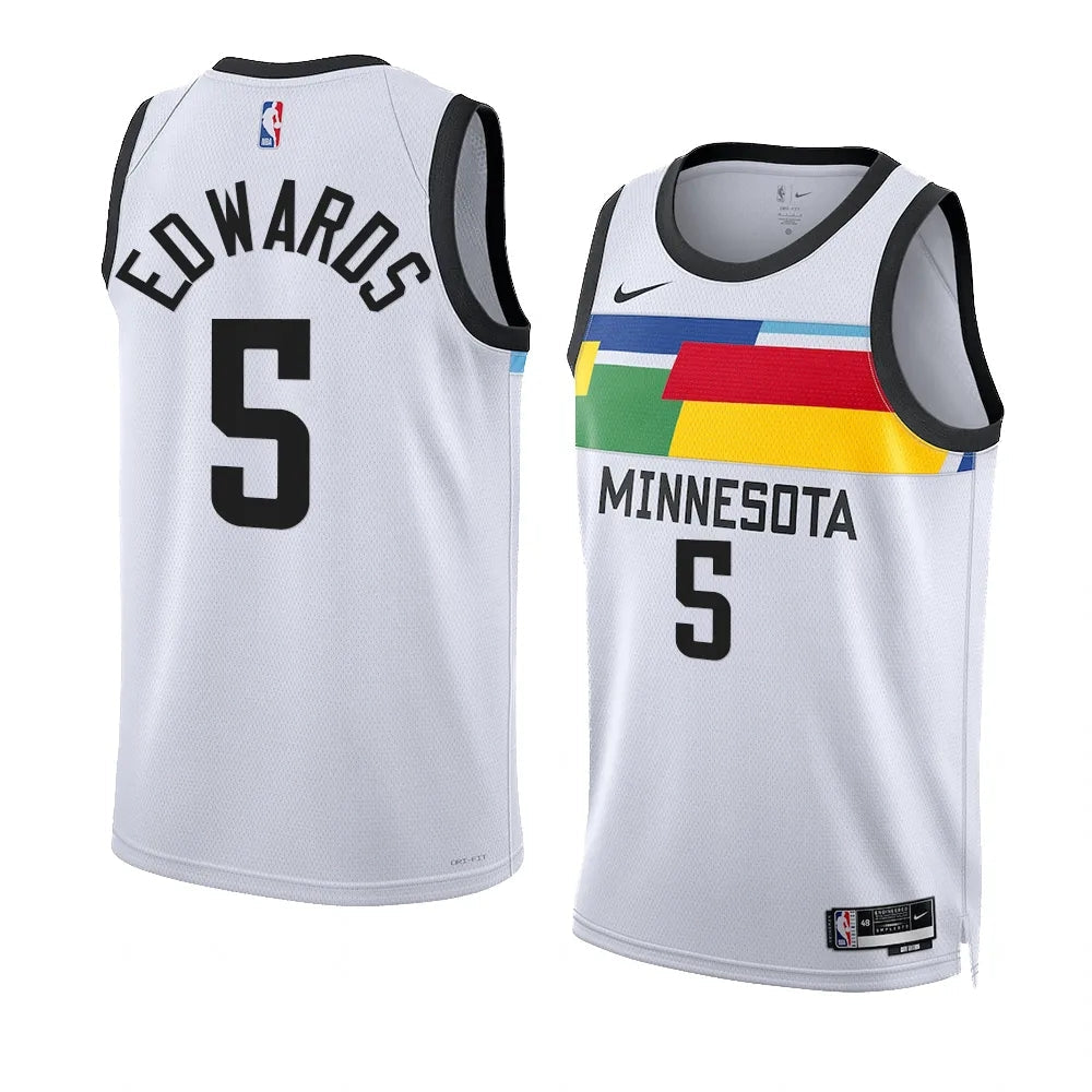 Anthony Edwards #5 Minnesota Timberwolves White 2022-23 City Edition Swingman Jersey – Nike Rainbow Stripe