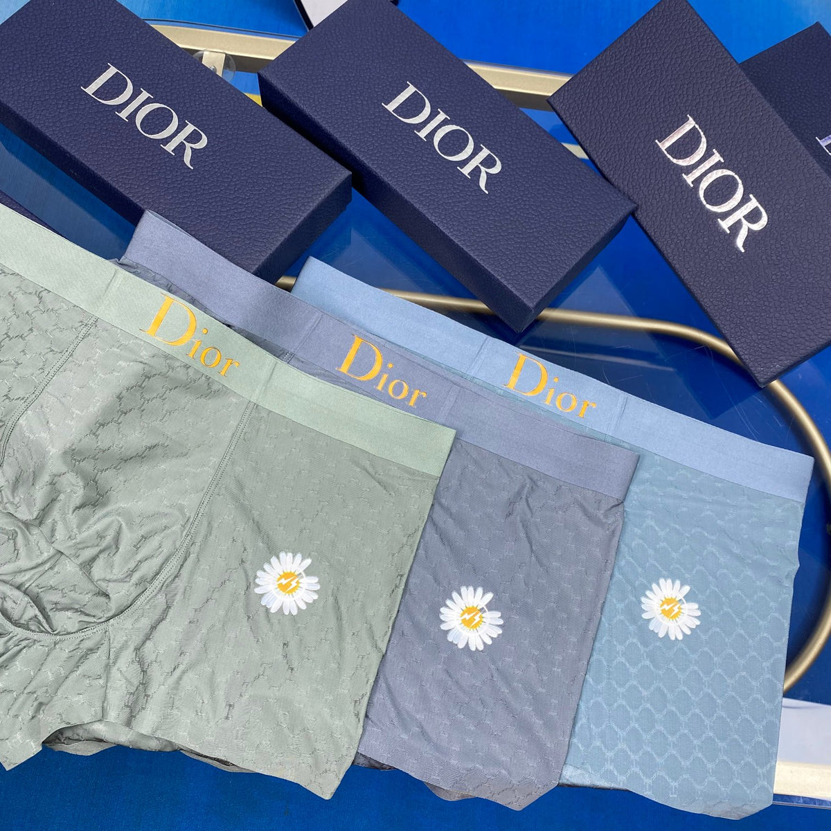 Dior Green Grey Blue Small Flower Boxer Briefs, image 9