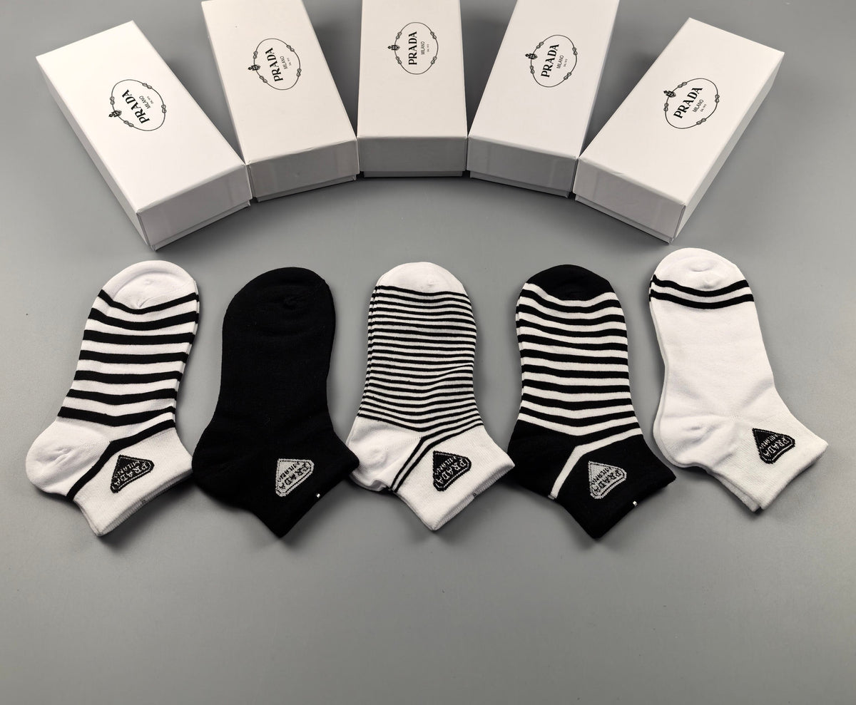 Prada Black White Fine Stripe Assortment No-Show Socks, image 6