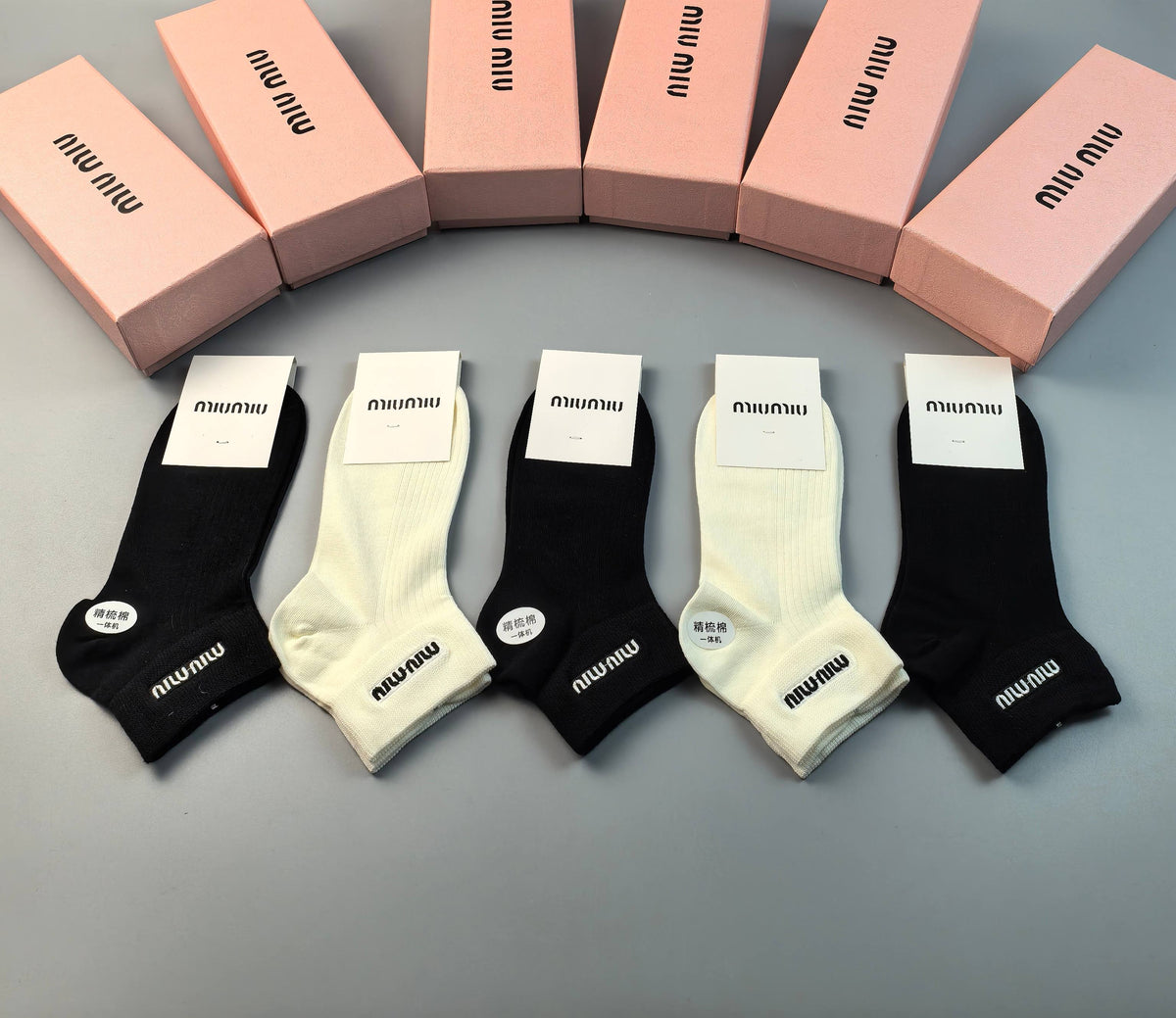 Miu Miu Black Cream Small Toe Circle Ankle Socks, image 9