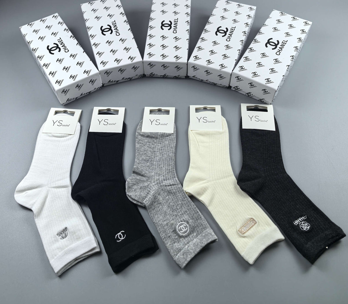 Chanel Neutral Grey Black Narrow Cuff Lines Ankle Socks, image 9