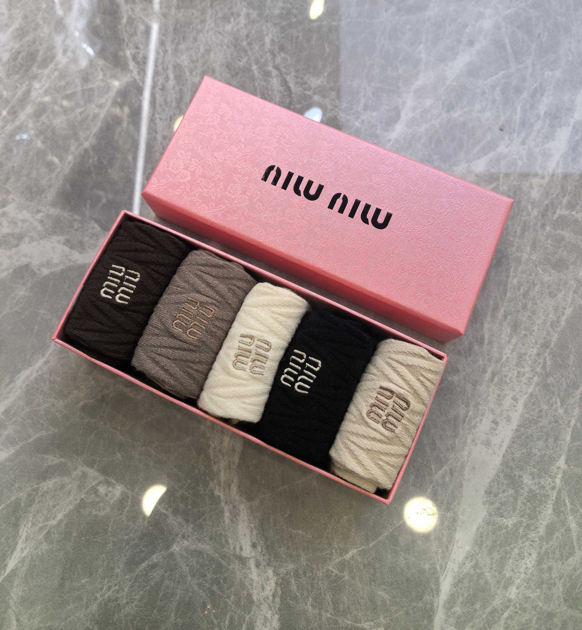 Miu Miu Earthy Cream Black Small Cuff Monogram Crew Socks, image 6
