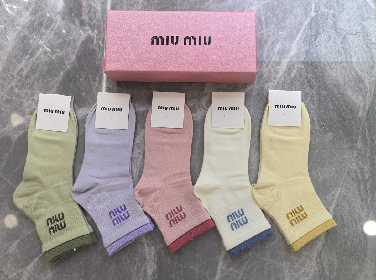 Miu Miu Boxed Pink Cream Broad Wordmarks Crew Socks, image 12