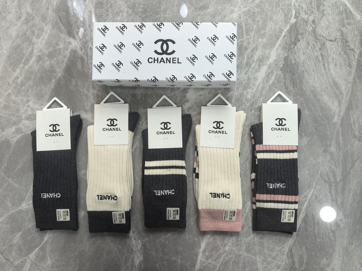 Chanel Boxed Black Cream Wordmark Cuffs Crew Socks, image 6