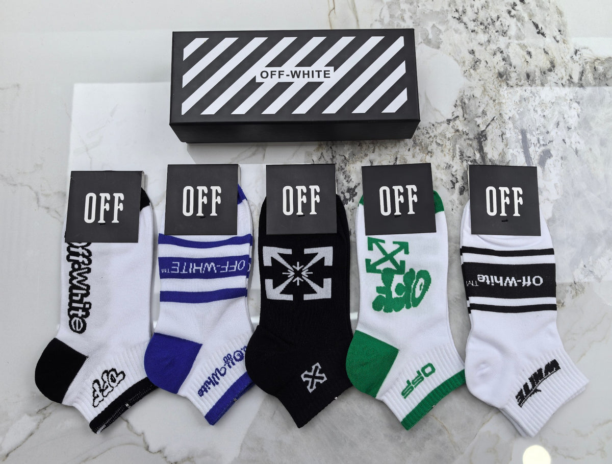 Off-White Black White Green Blue Mixed Letter Graphics Ankle Socks, image 6