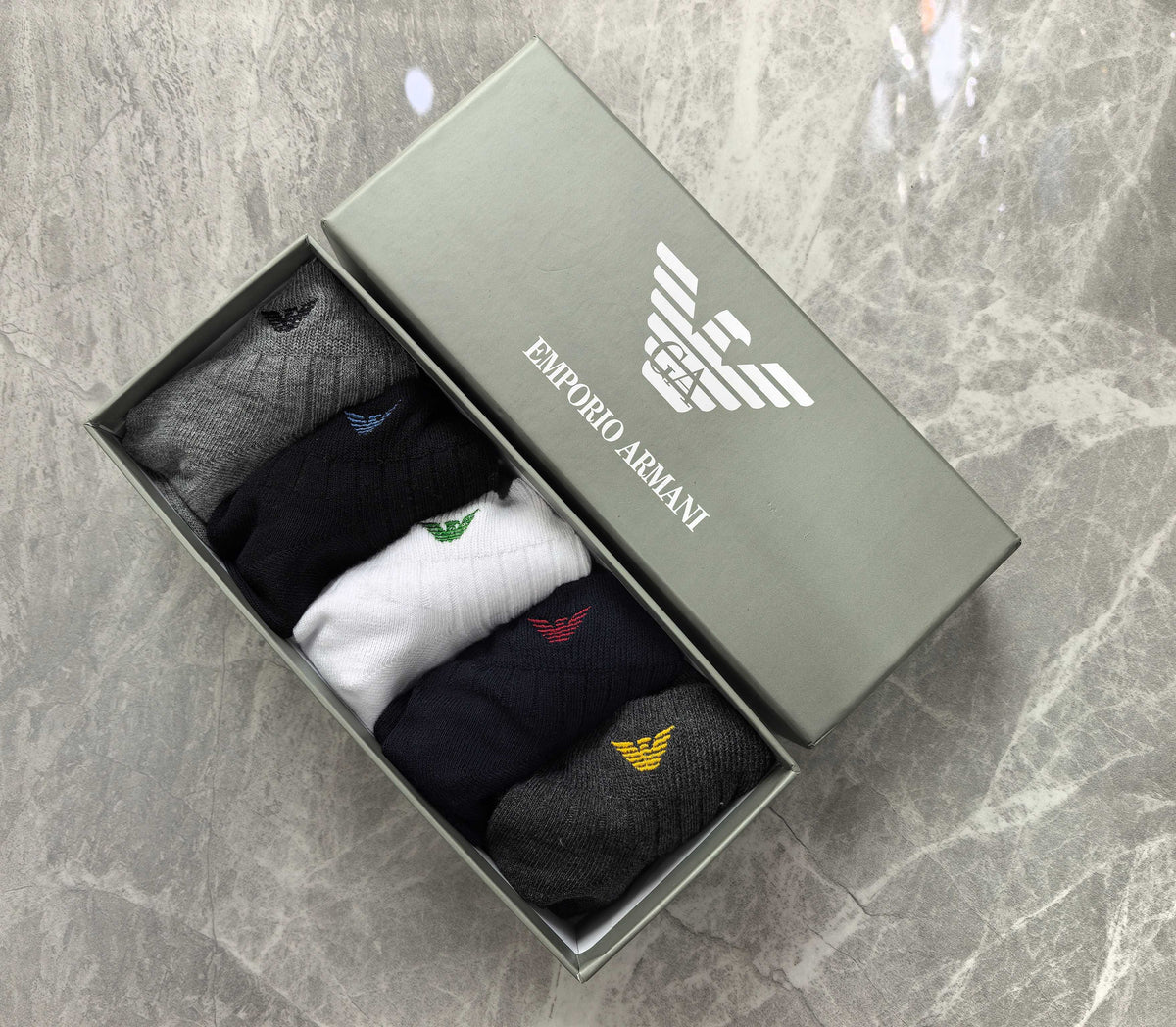 Emporio Armani Grey Black White Wing Motif Crew Socks, image 6