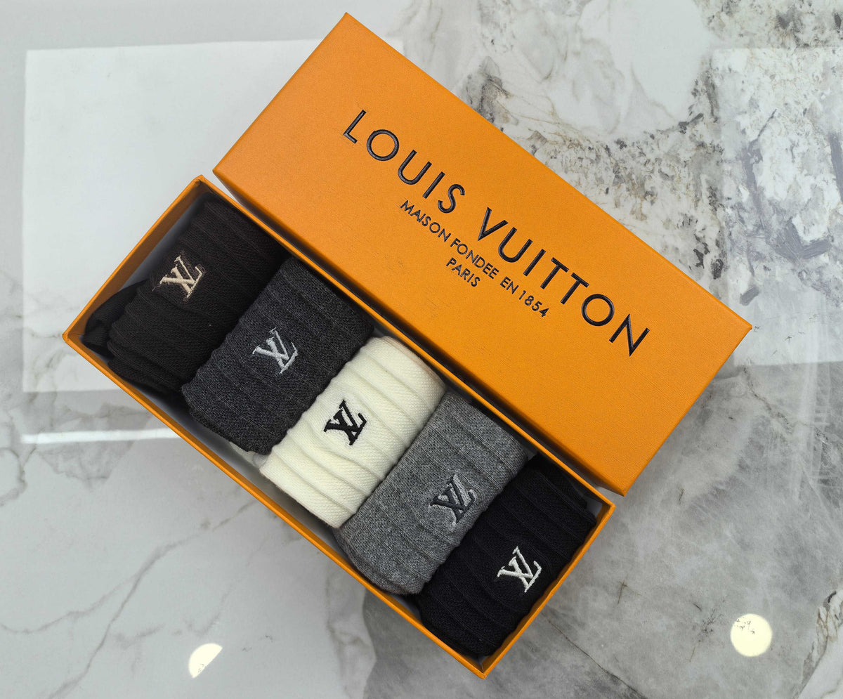 Louis Vuitton Neutral White Ribbed Cuff Monograms Crew Socks, image 6