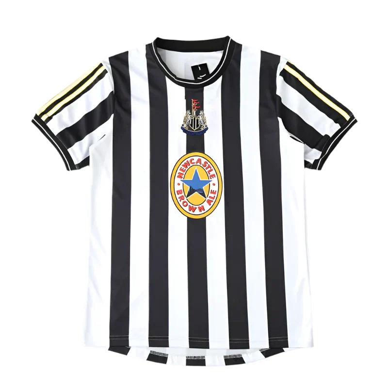 Newcastle United 1997-99 Home Retro Jersey – Black & White Stripe Brown Ale Fan Version