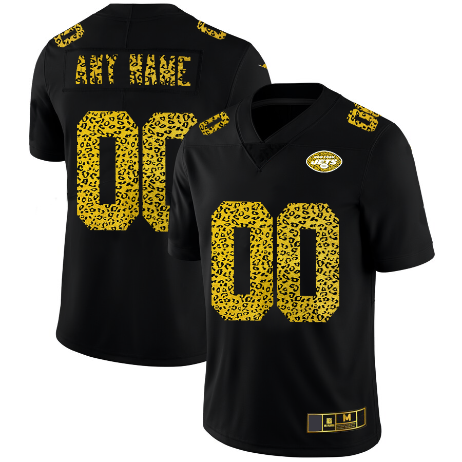 Custom1 New York Jets Leopard Print Fashion Vapor Limited Jerseys Black American Stitched Jerseys Football Jerseys