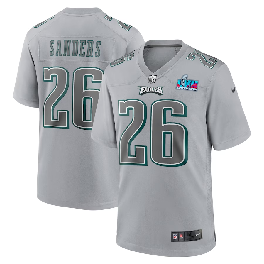 Men's Philadelphia Eagles Miles Sanders #26 Gray Super Bowl LVII Patch Atmosphere Fashion Game Jerseys